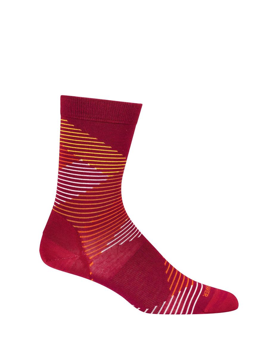 Cherry / Silent Gold Women's Icebreaker Merino Lifestyle Fine Gauge Crew Dashes Socks | USA 1412ILHS